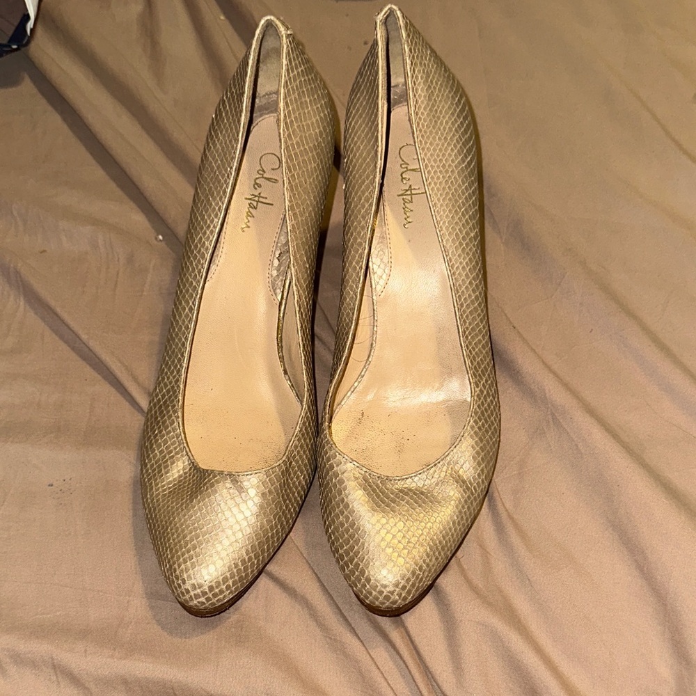 Cole Haan Metallic Gold Heels - Picture 1 of 7
